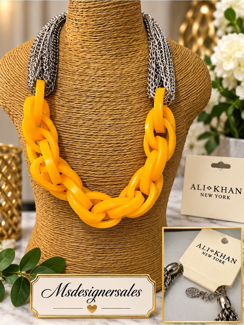 Yellow Chain-Link Statement Necklace